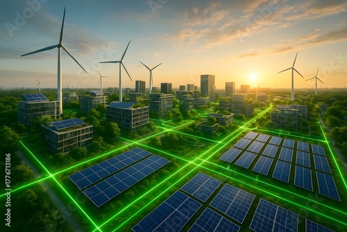 City's Renewable Energy Future: A visionary concept showcasing a city powered by renewable energy.