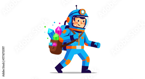 Astronaut Explores Space Carrying Gems Recovered From Interstellar Celestial Exploration