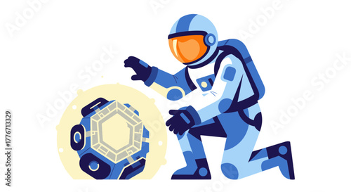 Astronaut Exploring Mysterious Artifact Discovery In Cosmic Space Adventure