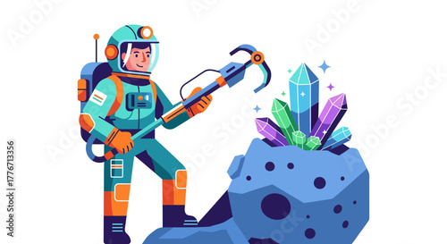 Astronaut Exploring Planetary Resources While Mining Exquisite Crystals Treasure Trove