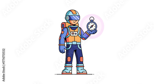 Astronaut Holding A Compass In Space, Ready For Exploration And Searching For Direction
