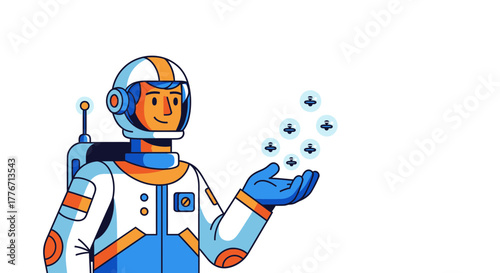 Astronaut Holding Abstract Spheres: A Vision of Space Exploration and Scientific Discovery