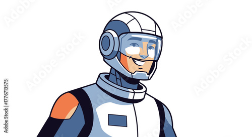 Astronaut in a Modern Suit, Smiling and Confident Against a White Background