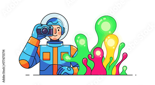 Astronaut Photographer Capturing Abstract Colorful Lifeforms: An Artistic Exploration