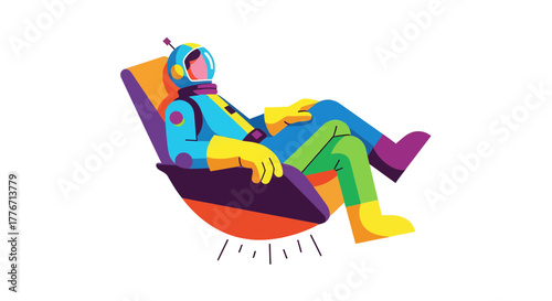 Astronaut Relaxing In A Lounge Chair, Space Traveler Illustration On A White Background