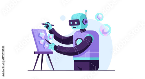 Artistic Robot Crafting Cubist Artwork, Modern Technology and Creativity Combined Perfectly