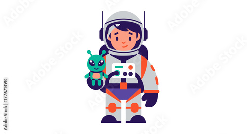 Astronaut Welcoming An Alien Friend For An Adventure In The Outer Space Together