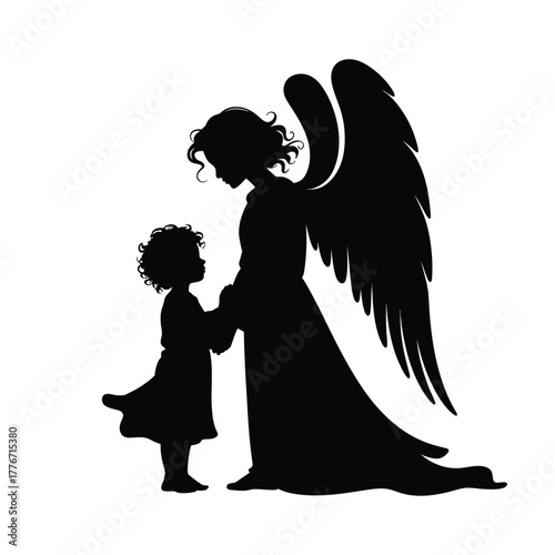 Angel silhouette holding hands with a child