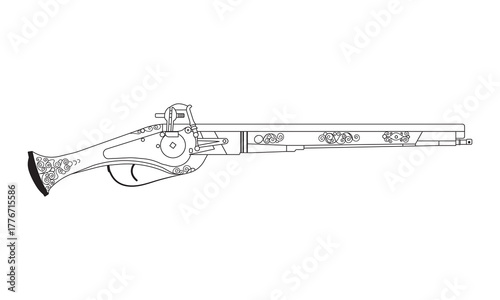 Antique Flintlock Musket Pistol Outline Vector Illustration