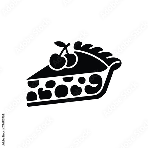 Black and white silhouette of a slice of cherry pie
