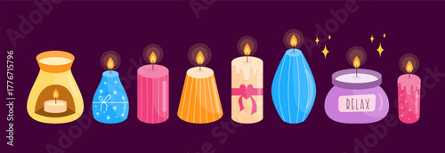 Vector Candles Collection. Aroma Lamp, Aroma Therapy Design Elements.
