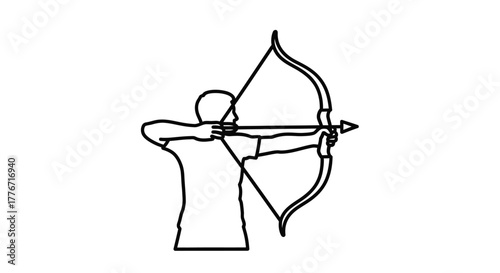Archer drawing back a bow a simple black and white line illustration