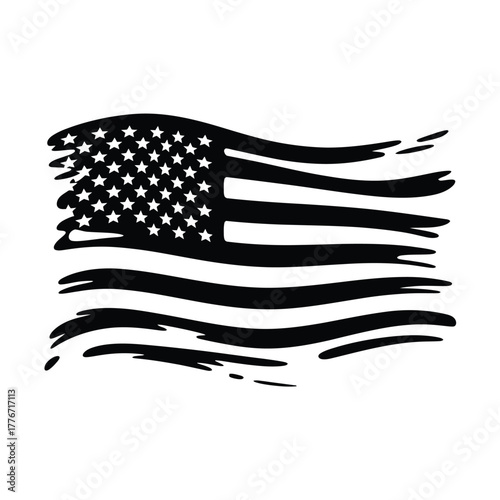 Distressed american flag waving silhouette graphic design