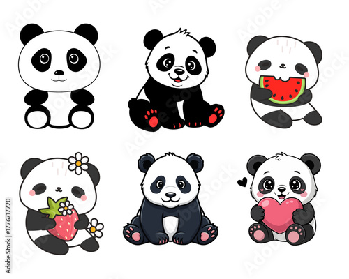 Adorable cartoon pandas in various poses and activities