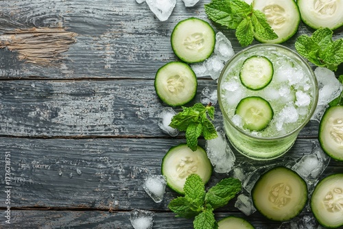 Icy Cucumber and Mint Refresher with Crushed Ice