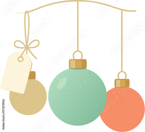 Minimal Hanging Baubles with Blank Tag, Clean Vector Ornaments