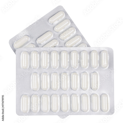 two blister packs with white pills