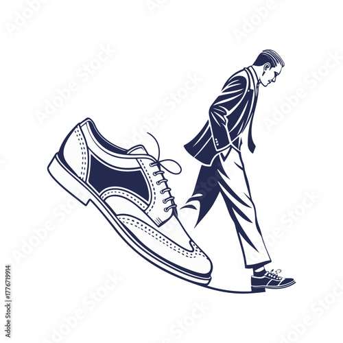 Classic oxford shoe silhouette with blue gradient background