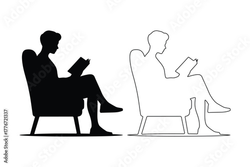 Silhouette and outline of a person reading in a chair