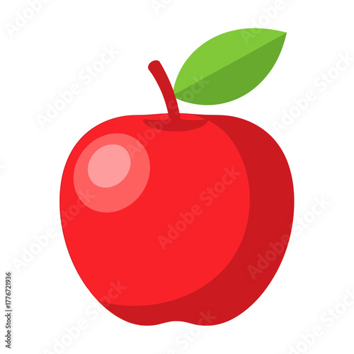 Fresh red apple with green leaf