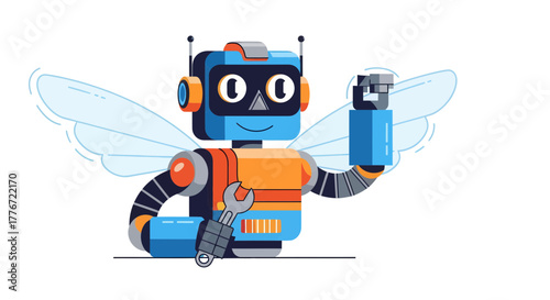 A Cheerful Robot Holding A Wrench and A Bolt Represents Technology Innovation