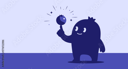 A Cheerful, Berry-Balancing Creature with Sparkling Aura in a Playful Graphic