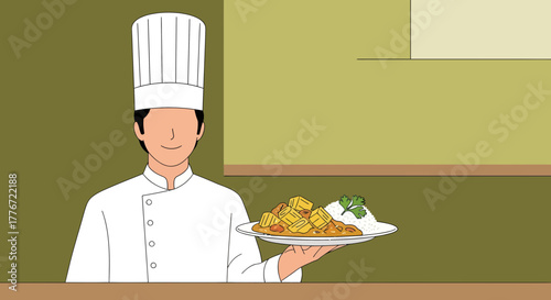 A Chef Presents Savory Dish With Aromas And Flavors, Culinary Excellence On Display