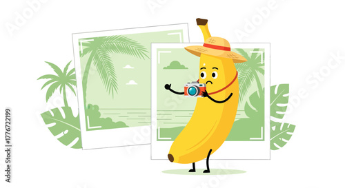 A Curious Banana Tourist Photographing Tropical Scenery And Vacation Memories