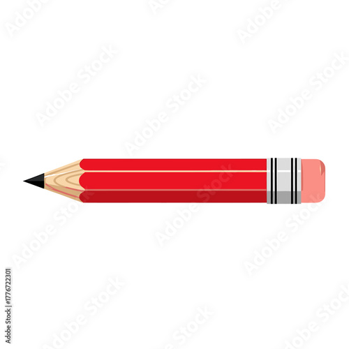 Red pencil with eraser for writing and drawing