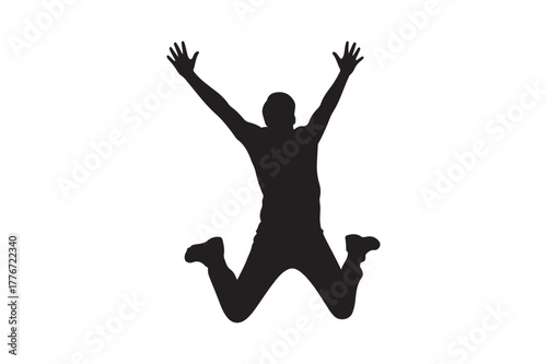Silhouette of a person jumping with arms raised in celebration