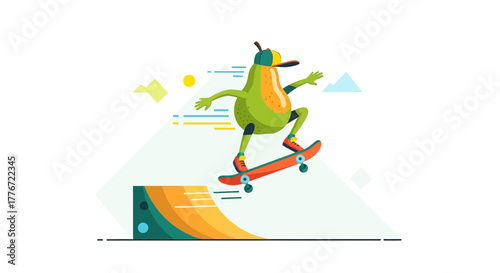 Avocado Embarks on a Skating Adventure, Performing a Skateboarding Stunt with Grace