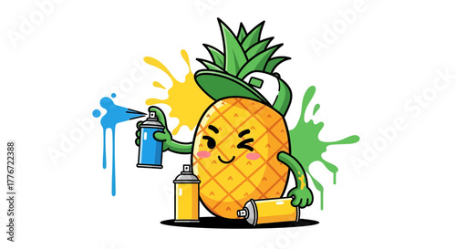 A Playful Pineapple Personified in Vibrant Colors Expressing Graffiti Art Creativity