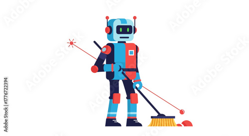 A Robotic Worker Employed in a Cleaning Process with Modern Equipment