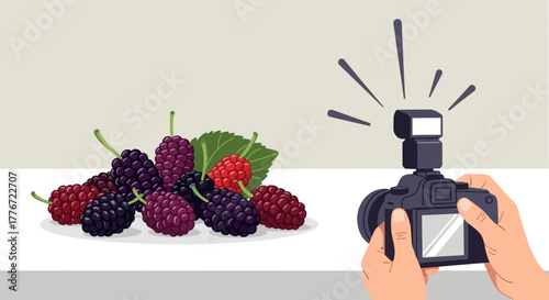 Camera Captures Fresh Berries, A Vibrant Image Of Culinary And Photography