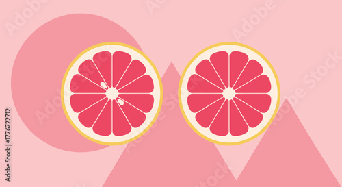 Abstract Slices of Pink Grapefruit Against a Modern Pastel Background Creation