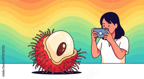Capturing Exotic Fruit: A Vibrant Illustration of Photography and Rambutan, Illustrated