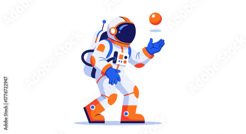Astronaut Playing With Orb In Space: A Whimsical View Into The Cosmos