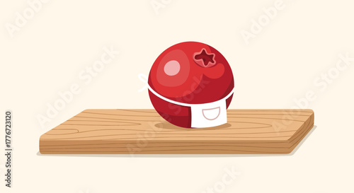 Cartoon Cranberry Chef With White Apron Resting On A Wooden Cutting Board