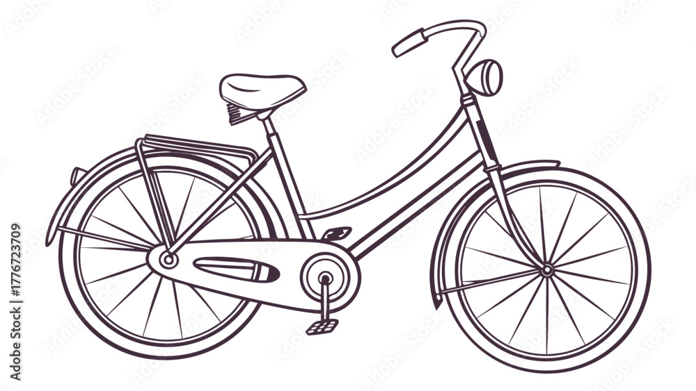 Obraz premium Outline drawing of a bicycle with a headlight, seat, pedals, and wheels on a white background created with generated ai
