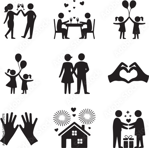 Collection of Love and Family Silhouette Icons