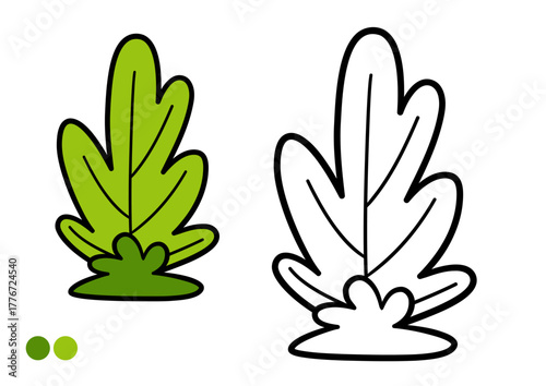 Cute cartoon prehistoric bush childrens coloring book page. Simple plant outline for creative learning and fun.