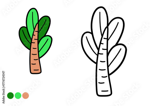 Cute cartoon prehistoric plant childrens coloring book page. Simple and fun tree outline for early learning and creativity.