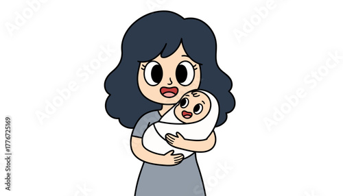 Happy Mother Cradling Newborn
