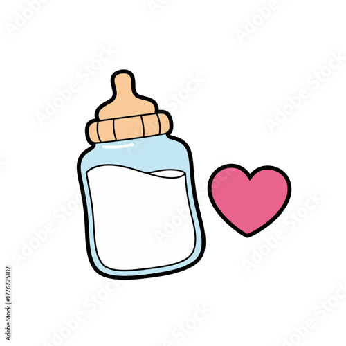 Baby Bottle and Heart Illustration
