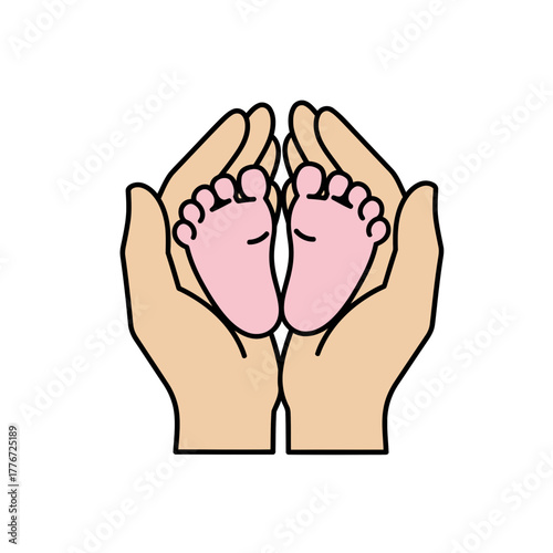 Newborn baby feet cradled in hands