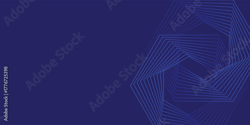 Dark Navy Background with Minimalist Blue Hexagonal Graphic, Modern Abstract Hexagon Pattern on Deep Blue.