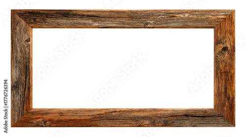 Rustic Wooden Picture Frame With White Background graphic isolated on a transparent background