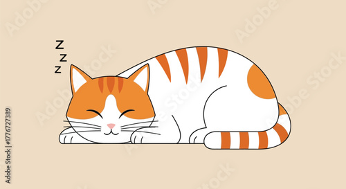 Cute Orange and White Cat Sleeping Soundly with Peaceful Happy Expression