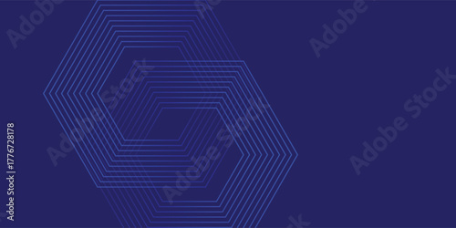 Dark Blue Background with Interlocking Hexagon Line Art. Vector illustration.