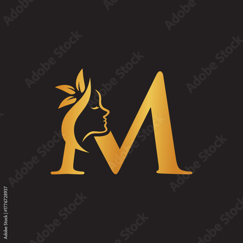 beauty monogram letter m woman silhouette logo design